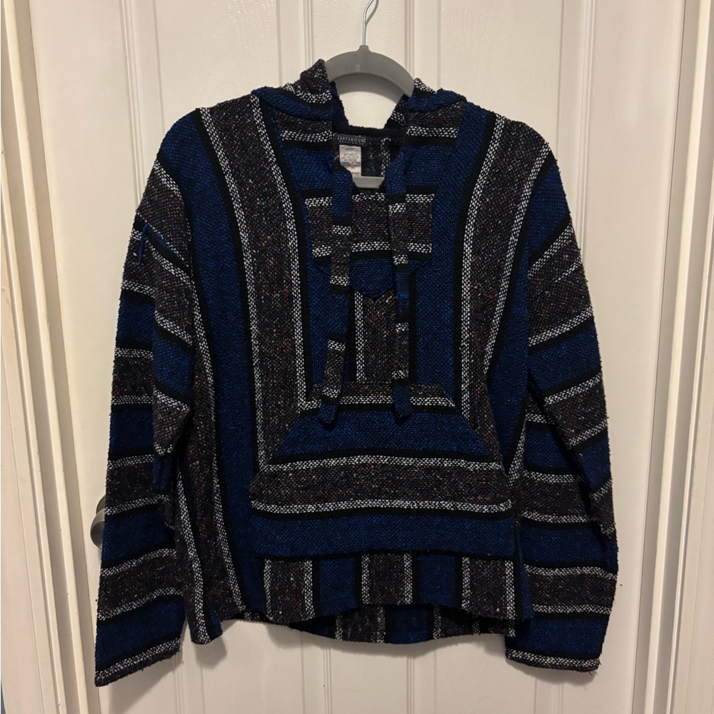Blue and Gray Striped Baja Hoodie